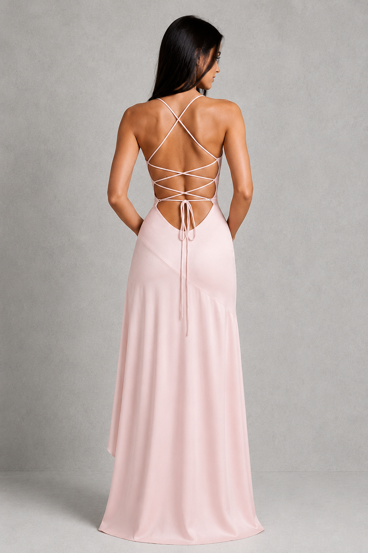 Women's Satin High Low Maxi Dress