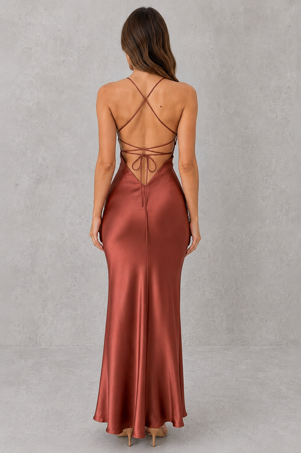 Women's Open Back Satin Maxi Dress