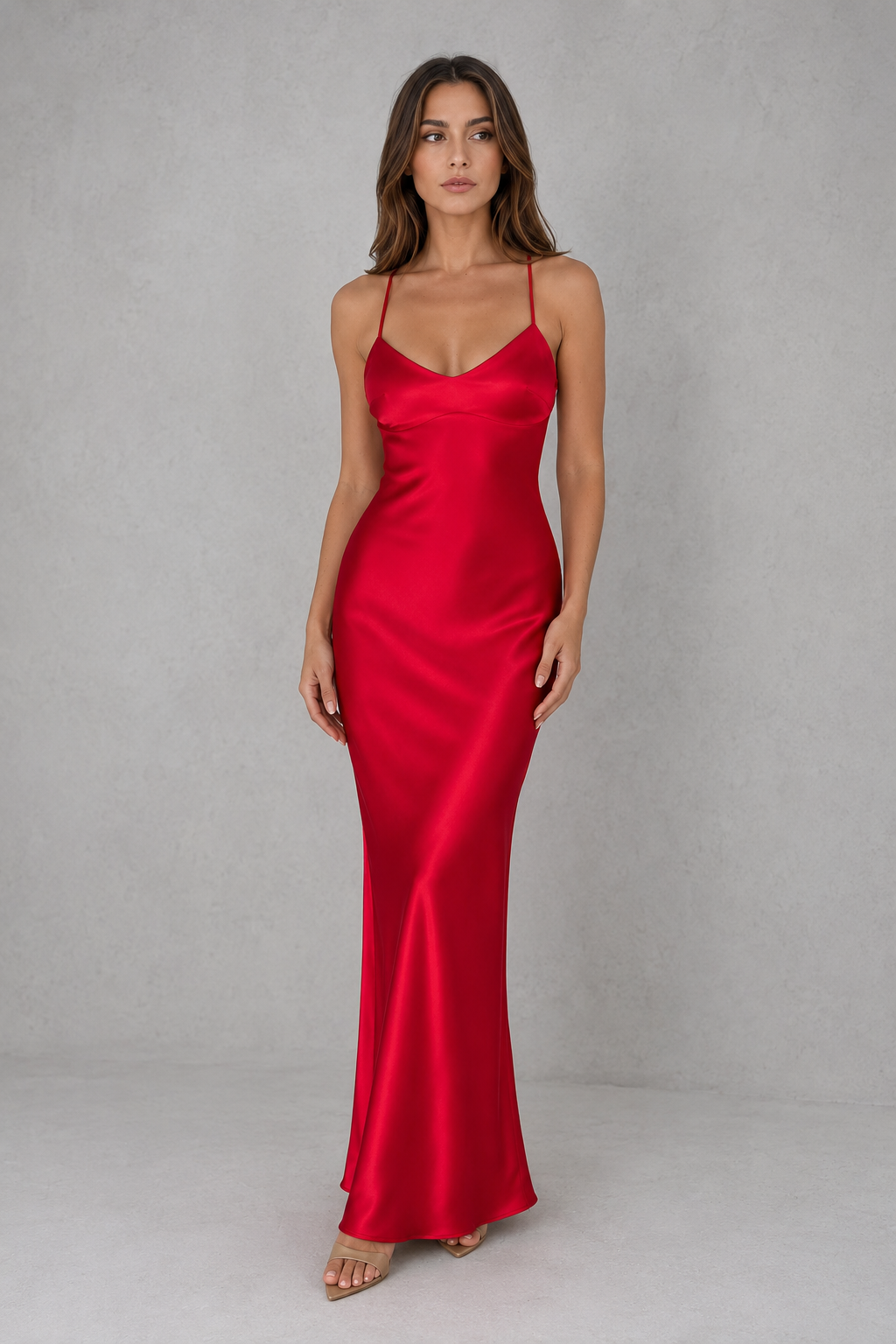 Women's Open Back Satin Maxi Dress