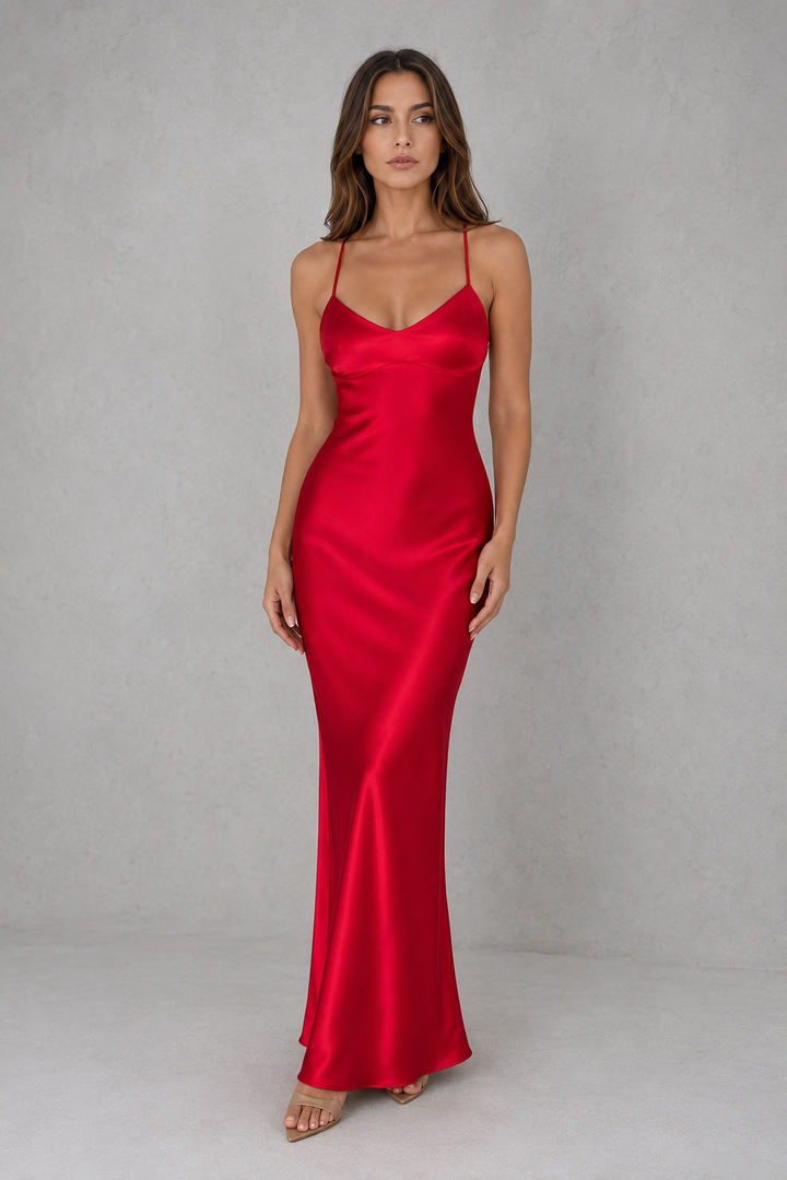 Women's Open Back Satin Maxi Dress