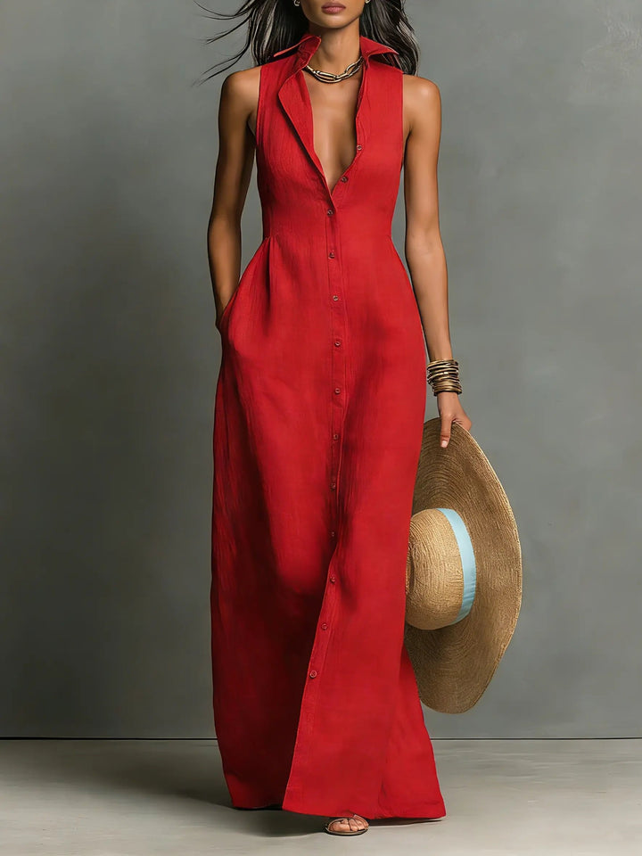 Women's Sleeveless Maxi Shirt Dress