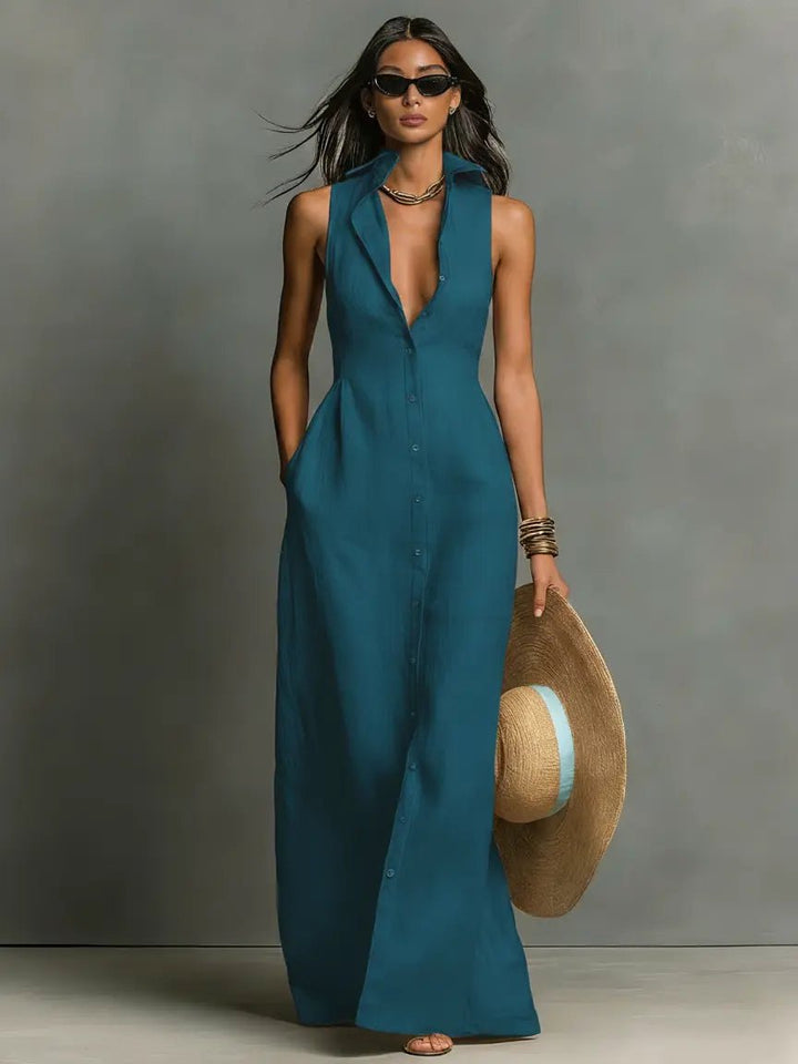 Women's Sleeveless Maxi Shirt Dress