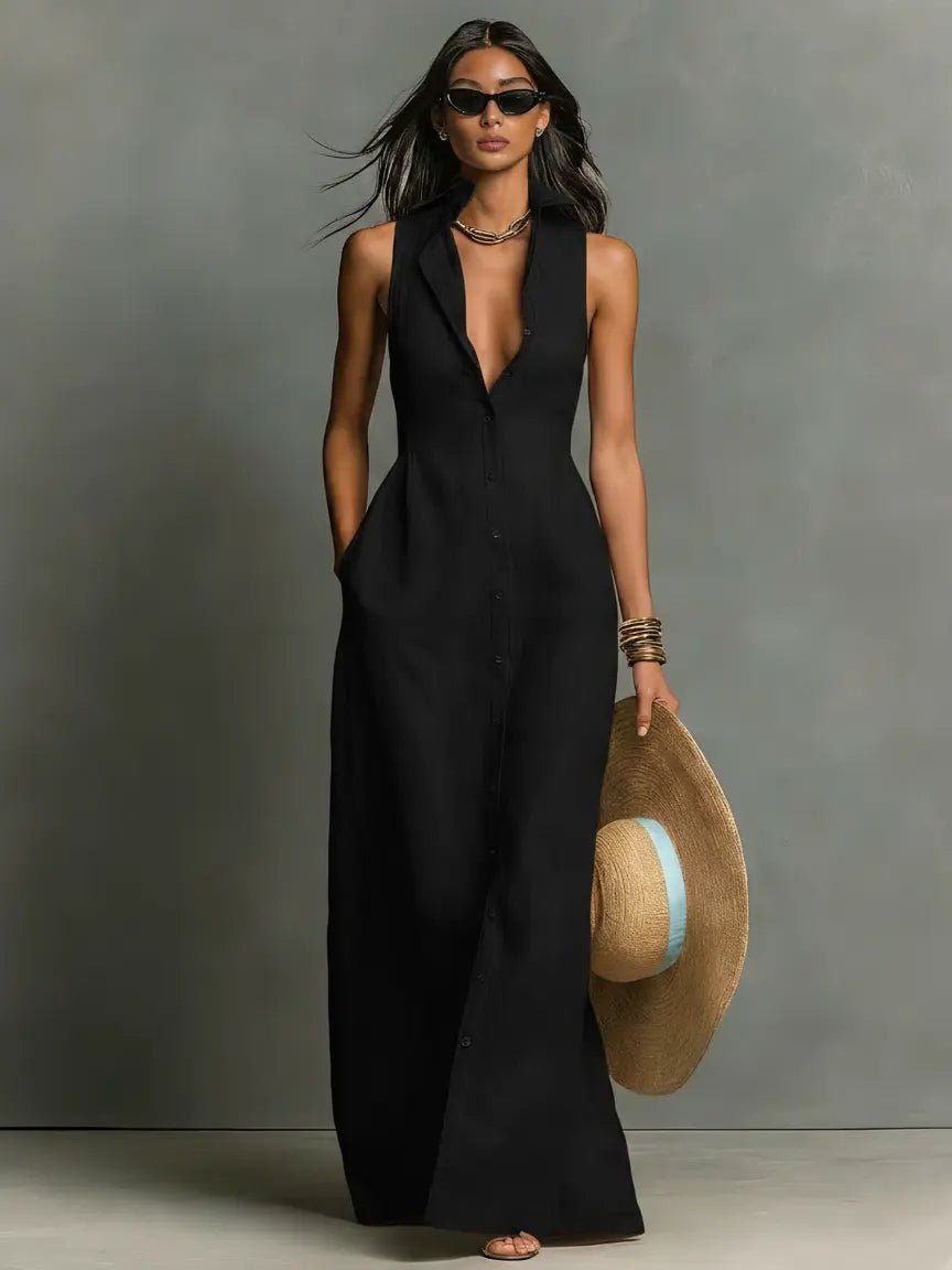 Women's Sleeveless Maxi Shirt Dress
