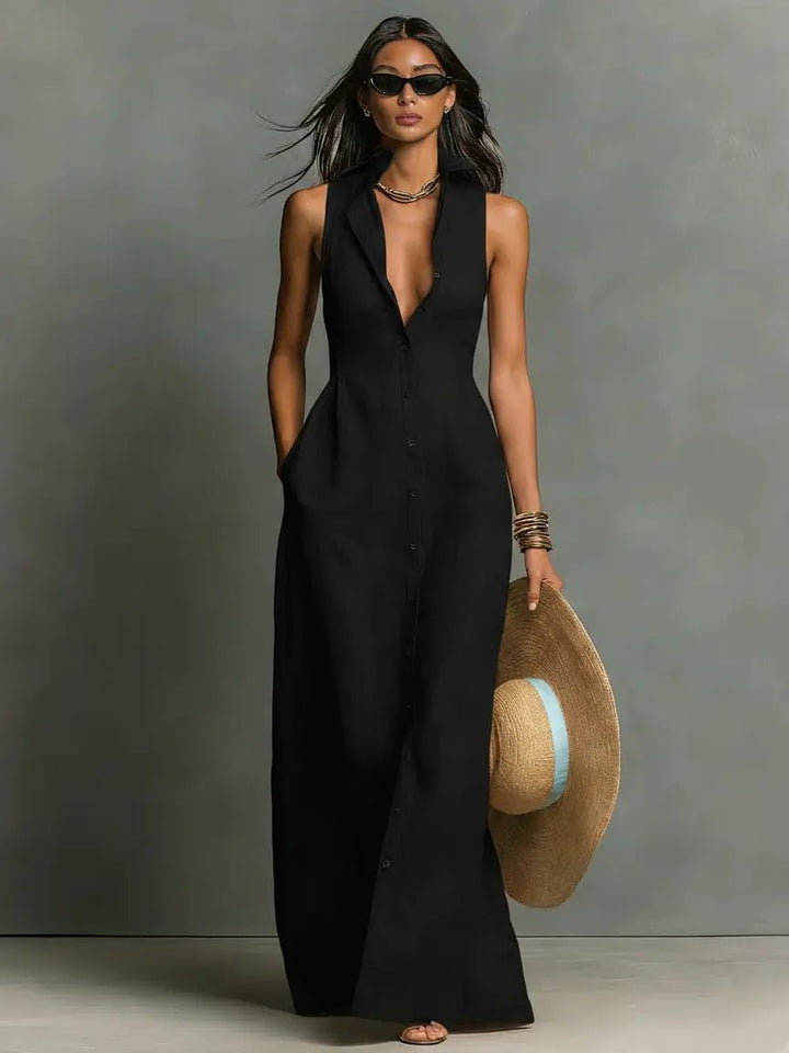 Women's Sleeveless Maxi Shirt Dress