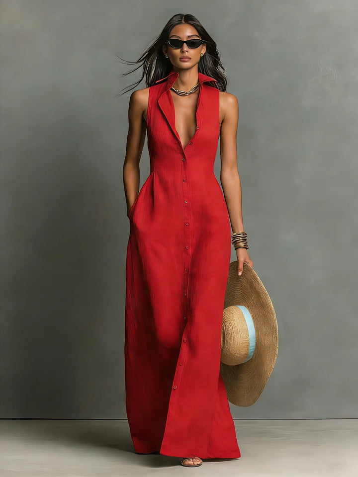 Women's Sleeveless Maxi Shirt Dress