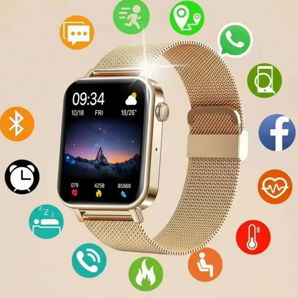 Women's Smartwatch with GPS Fitness Tracking Touch Screen Display and Mesh Metal Band - Image 9