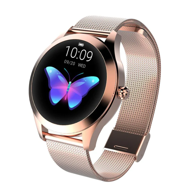 Women's Smartwatch with Round Digital Display and Metallic Mesh Band - Image 1