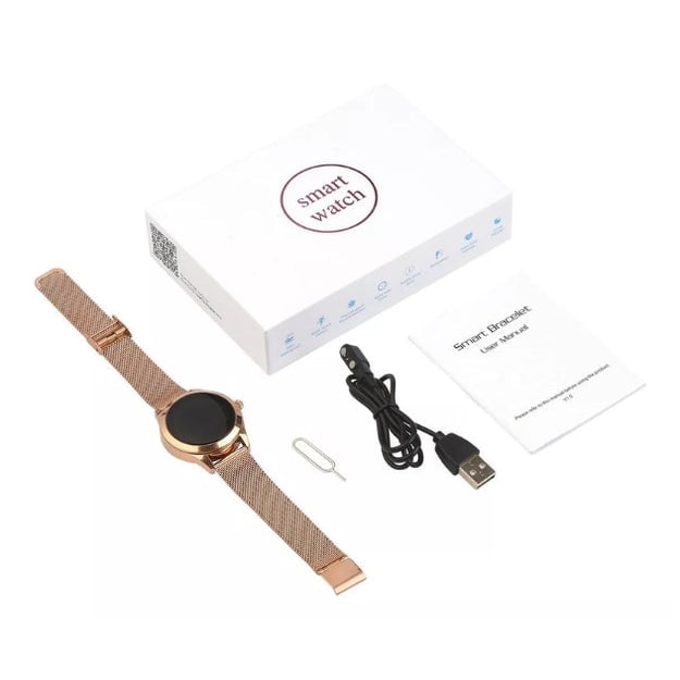 Women's Smartwatch with Round Digital Display and Metallic Mesh Band - Image 4