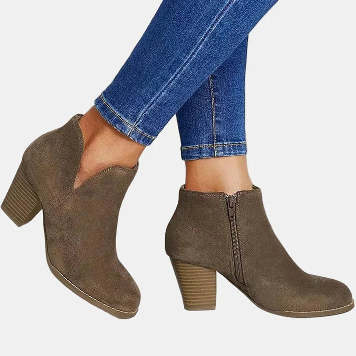 Women's Suede Block Heel Ankle Boots