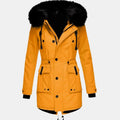 Abrigo parka con capucha y ribete de pelo sintético para mujer