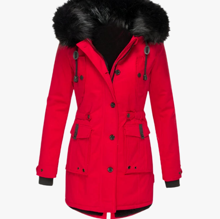 Women's Parka Coat with Hood and Faux Fur Trim