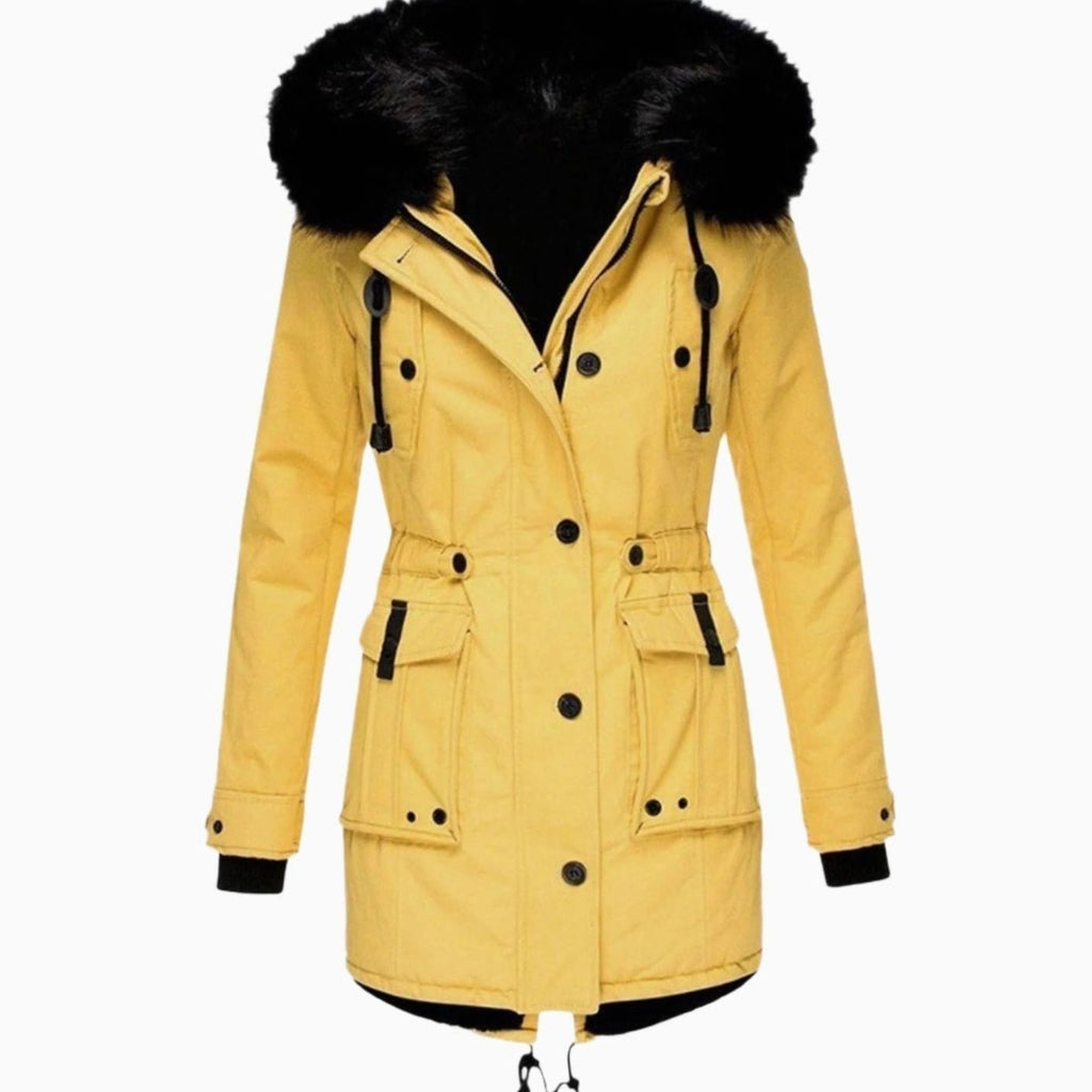 Abrigo parka con capucha y ribete de pelo sintético para mujer