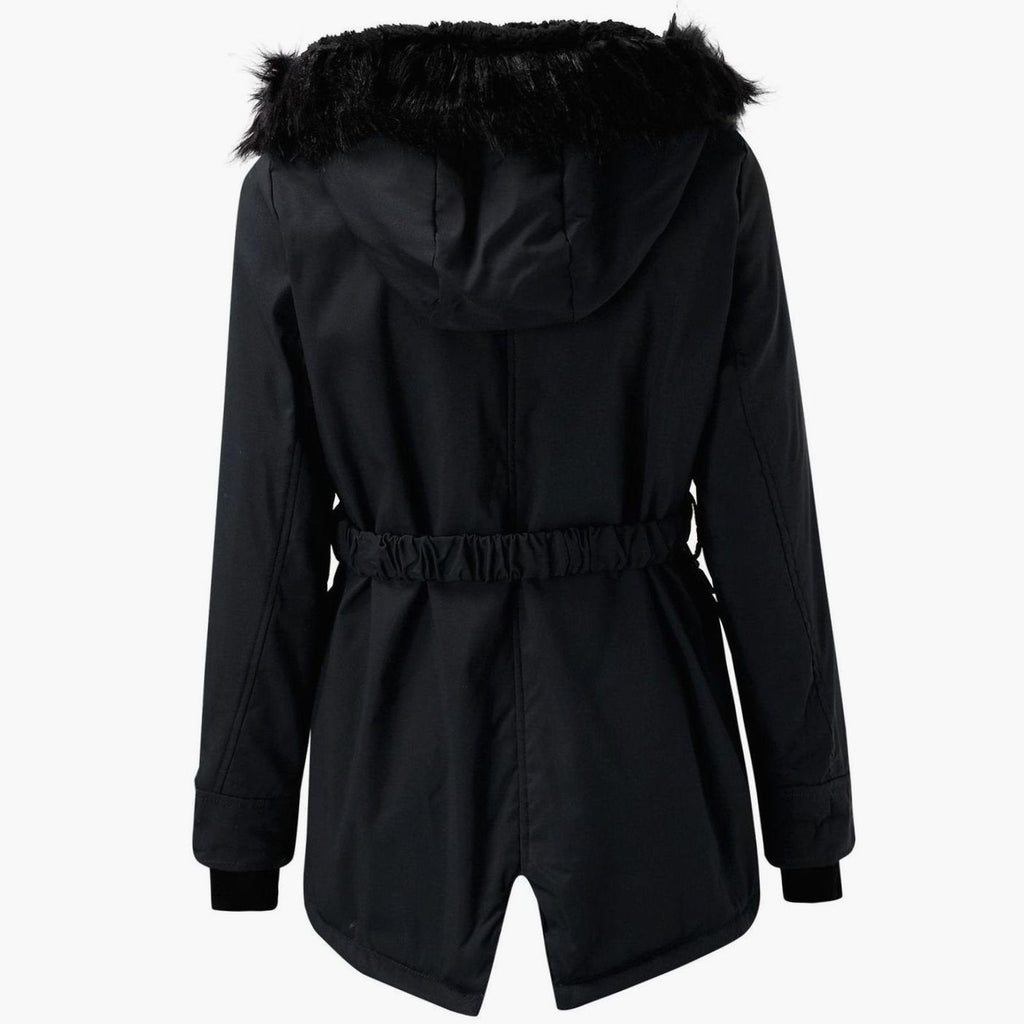 Abrigo parka con capucha y ribete de pelo sintético para mujer