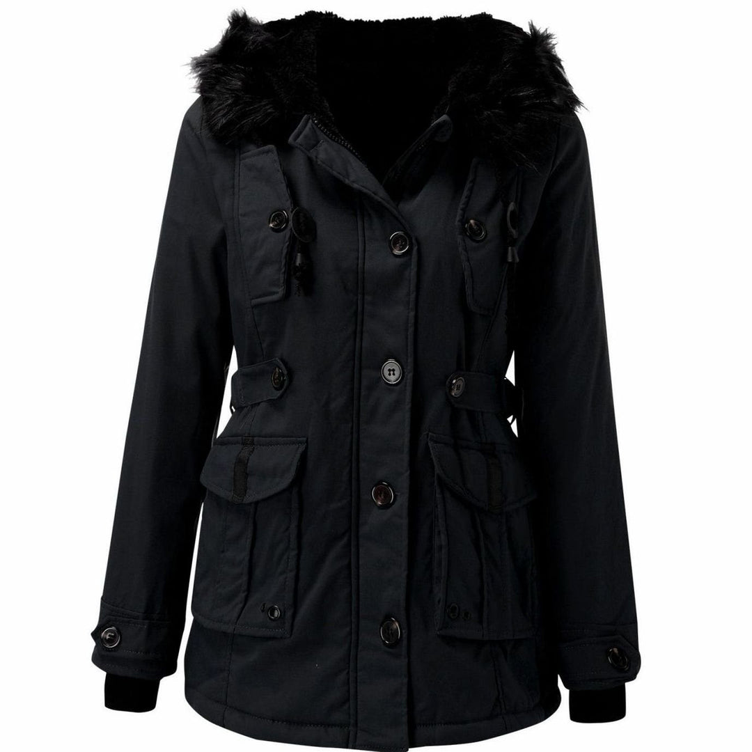 Women's Parka Coat with Hood and Faux Fur Trim