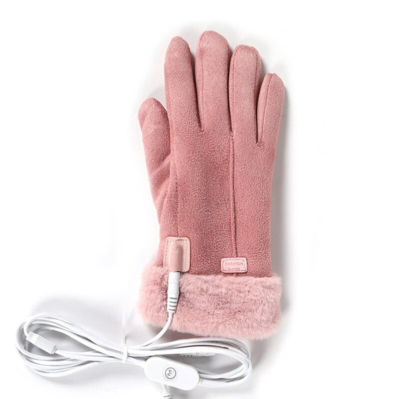 Women's USB Heated Gloves with Faux Fur Trim Touchscreen Fingertips and Fast Warm-Up - Image 1