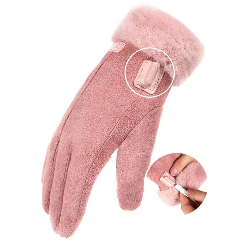 Women's USB Heated Gloves with Faux Fur Trim Touchscreen Fingertips and Fast Warm-Up - Image 3