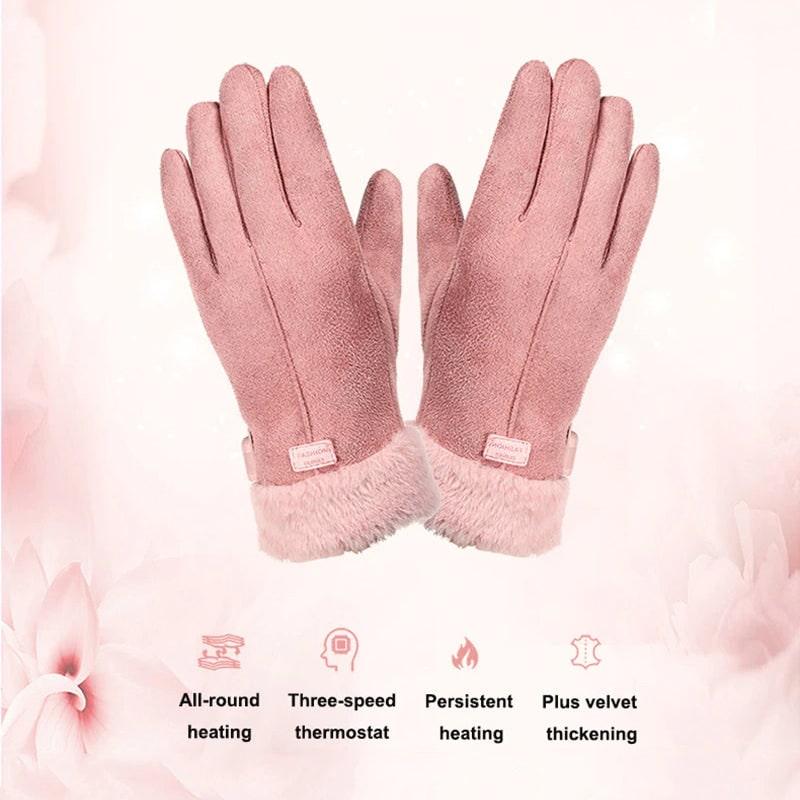 Women's USB Heated Gloves with Faux Fur Trim Touchscreen Fingertips and Fast Warm-Up - Image 8