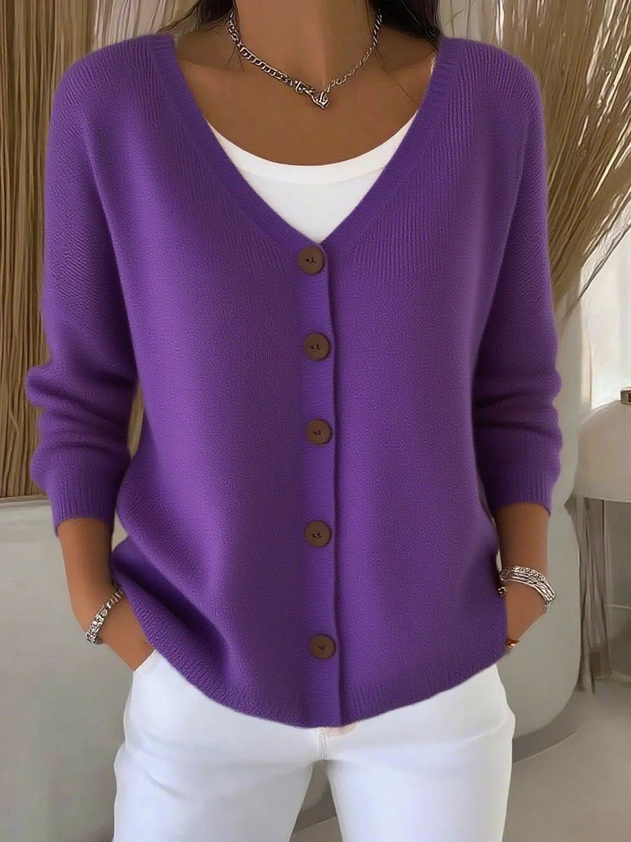 Women's V-Neck Button-Front Knit Cardigan
