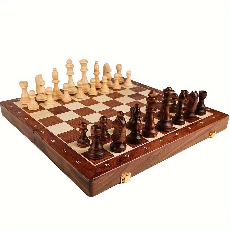 Wooden Chess Set with Folding Board Storage Slots and Staunton Pieces - Image 7