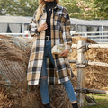 Abrigo largo de invierno de mujer con estampado de cuadros