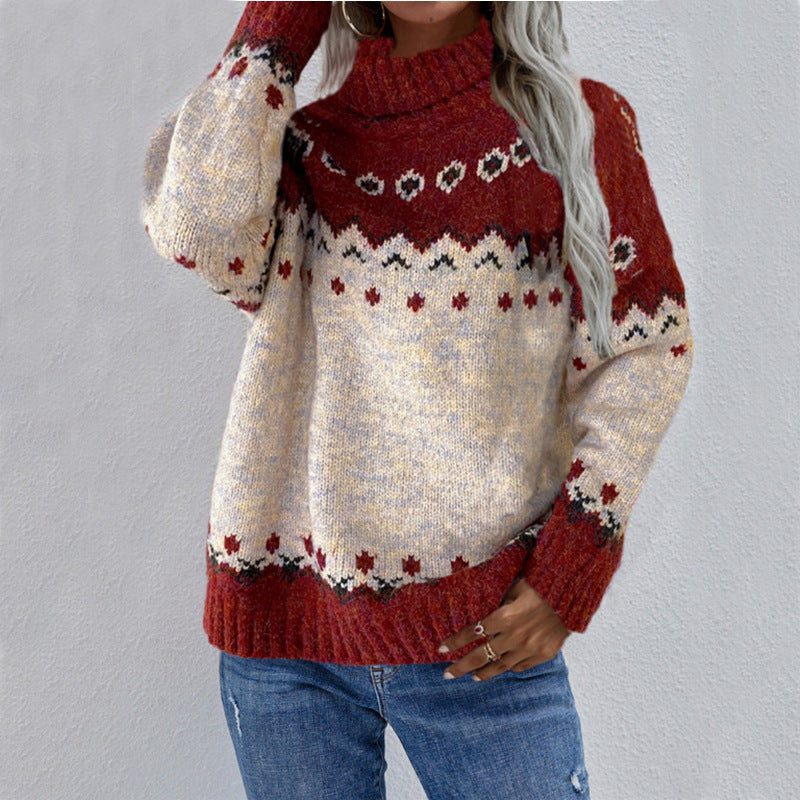Pull à col roulé de Noël pour femme à motif jacquard Fair Isle