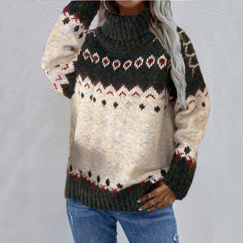 Pull à col roulé de Noël pour femme à motif jacquard Fair Isle