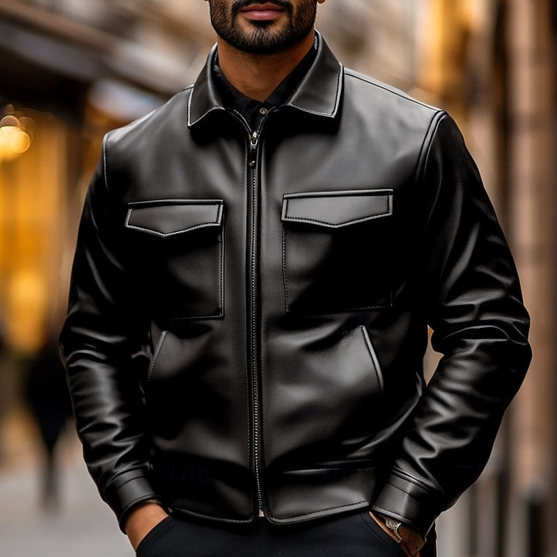 Men's Biker Jacket with Zip Front