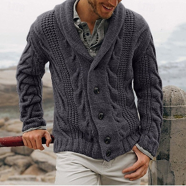 Men's Cable Knit Shawl Collar Cardigan